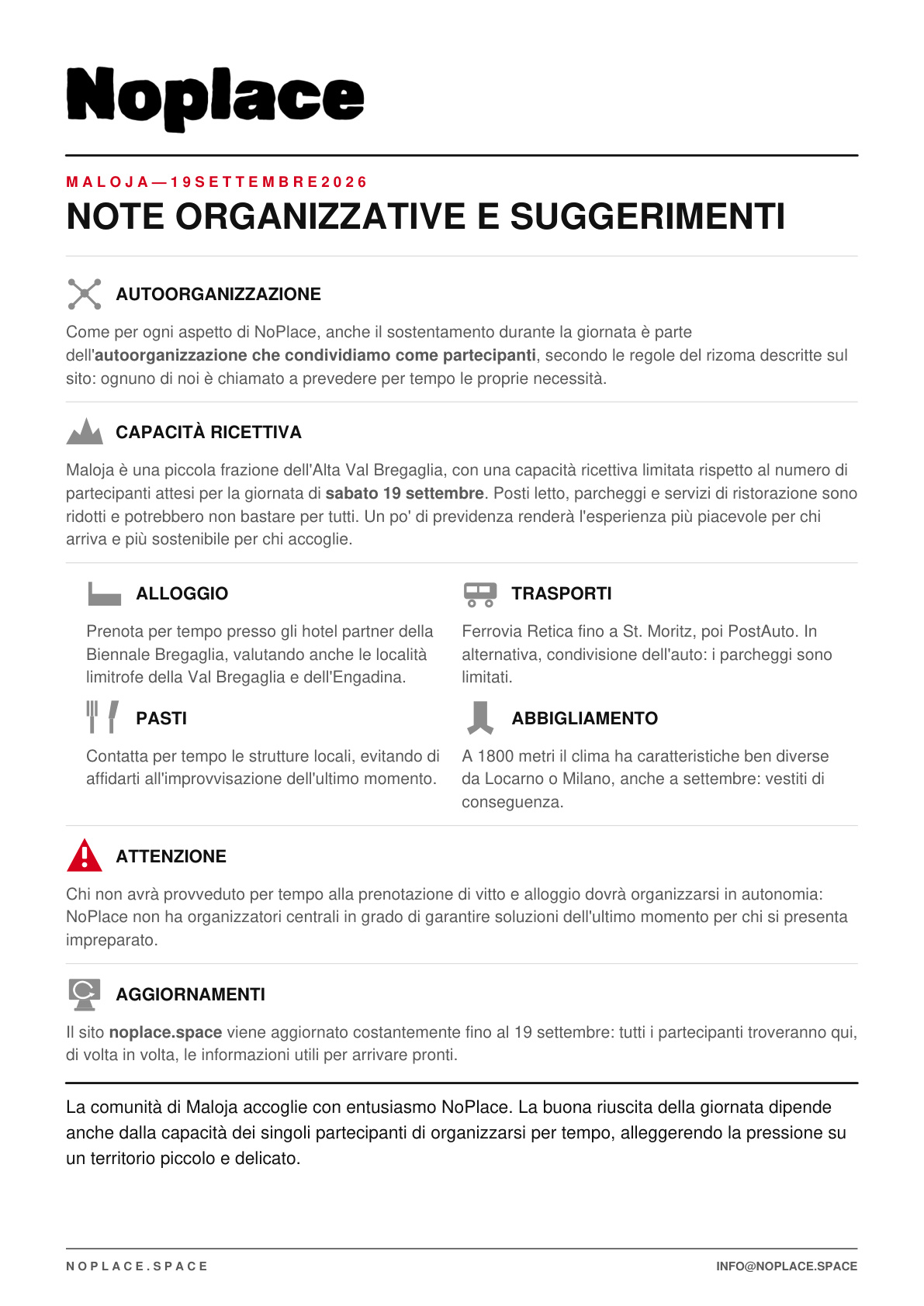 NOTE ORGANIZZATIVE E SUGGERIMENTI